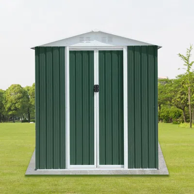 Streamdale Furniture Streamdale 6ftx4ft Green Apex Roof Outdoor Tool Storage Shed With Aluminum Frame & Sliding Door In Multi