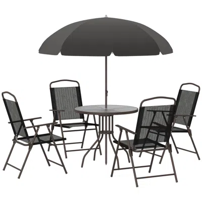 Streamdale Furniture Streamdale 6pc Patio Dining Set With Umbrella For 4 Table, Chairs & Glass In Black
