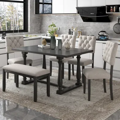 Streamdale Furniture Streamdale 6-piece Dining Table And Chair Set With Foam-cushioned Seats (gray)