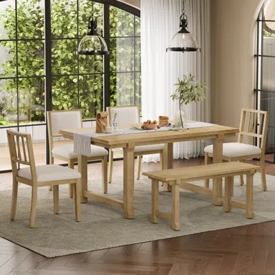 Streamdale Furniture Streamdale 6-piece Farmhouse Dining Set With Solid Wood Frame (natural/beige)