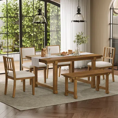 Streamdale Furniture Streamdale 6-piece Farmhouse Dining Set With Solid Wood Frame (walnut/beige)