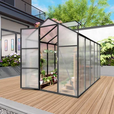 Streamdale Furniture Streamdale 6x10ft Walk-in Polycarbonate Greenhouse With Aluminum Frame & Adjustable Vents