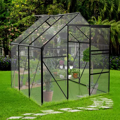 Streamdale Furniture Streamdale 6x6ft Black Polycarbonate Greenhouse With Raised Base And Anchor