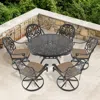 Streamdale Furniture Streamdale 7-pc Cast Aluminum Dining Set, 6 Swivel Chairs, 48" Round Table, Black Frame