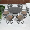 Streamdale Furniture Streamdale 7-pc Cast Aluminum Dining Set, 6 Swivel Chairs, 47" Round Table, Black Frame