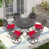 Streamdale Furniture Streamdale 7-pc Cast Aluminum Dining Set, 6 Swivel Chairs, 48" Round Table, Black Frame
