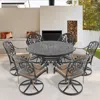 Streamdale Furniture Streamdale 7-pc Cast Aluminum Dining Set, 6 Swivel Chairs, 48" Round Table, Black Frame