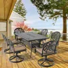 Streamdale Furniture Streamdale 7-pc Cast Aluminum Dining Set, 6 Swivel Chairs, Rectangular Table, Black Frame