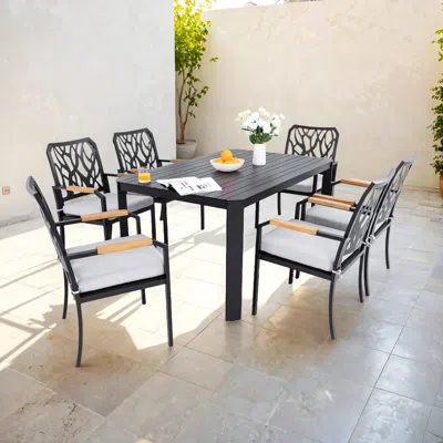 Streamdale Furniture Streamdale 7-pc Patio Dining Set, Aluminum Frame, Sunbrella Cushions, Umbrella Hole