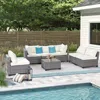 Streamdale Furniture Streamdale 7-piece All-weather Gray Wicker Patio Set With Beige Cushions