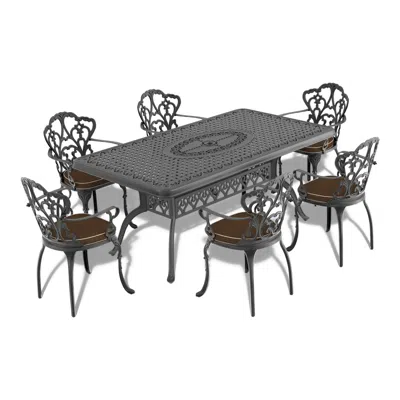 Streamdale Furniture Streamdale 7-piece Cast Aluminum Patio Set, Black Frame, Random Color Cushions