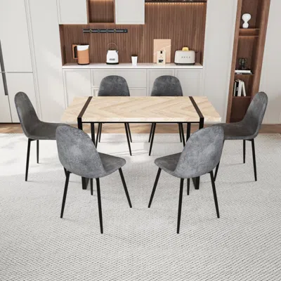 Streamdale Furniture Streamdale 7-piece Dining Set 59" Mdf Dining Table With 6 Upholstered Chairs