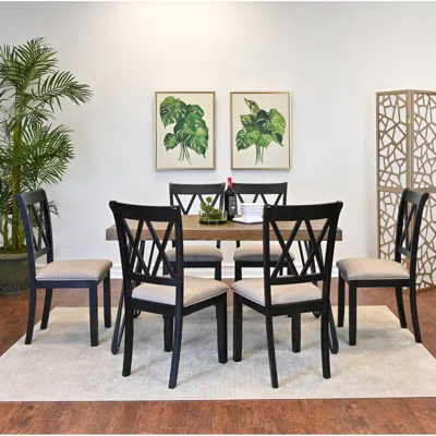 Streamdale Furniture Streamdale 7-piece Dining Set, Hairpin Dining Table With 6 Cross-back Chairs, Rich Black