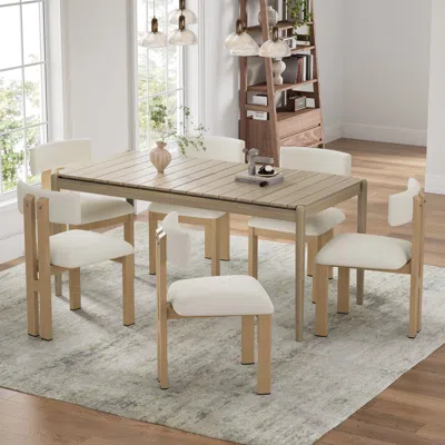 Streamdale Furniture Streamdale 7-piece Dining Set: Table & 6 Upholstered Chairs (beige/brown)