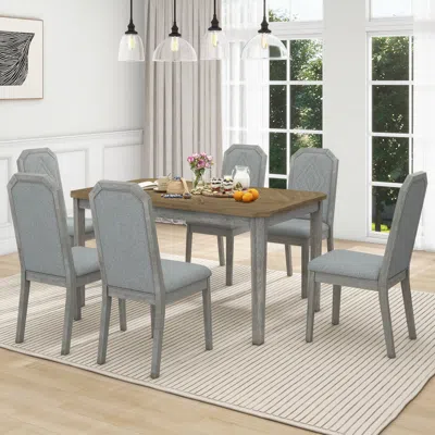 Streamdale Furniture Streamdale 7-piece Farmhouse Dining Set Classic Rustic Table And 6 High-back Design Chairs For Dinin
