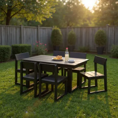 Streamdale Furniture Streamdale 7-piece Hdpe Outdoor Dining Set - Weather-resistant Patio Table & 6 Chairs (black)