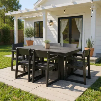 Streamdale Furniture Streamdale 7-piece Hdpe Outdoor Dining Set - Weather-resistant Patio Table & 6 Chairs (black)