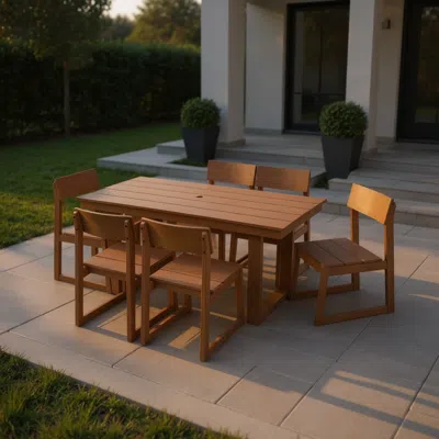 Streamdale Furniture Streamdale 7-piece Hdpe Outdoor Dining Set - Weather-resistant Patio Table & 6 Chairs (brown)