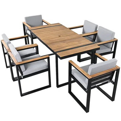 Streamdale Furniture Streamdale 7-piece Outdoor Dining Set, Table, Chairs, Cushions, Grey