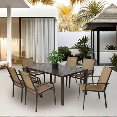 Streamdale Furniture Streamdale 7-piece Patio Dining Set, Table & 6 Textilene Chairs - Brown