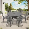 Streamdale Furniture Streamdale 7-piece Set Of All-weather Cast Aluminum Dining Furniture Set With Black Frame
