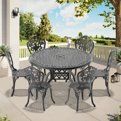 Streamdale Furniture Streamdale 7-piece Set Of All-weather Cast Aluminum Dining Furniture Set With Black Frame