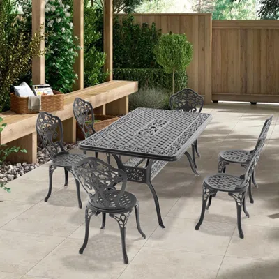 STREAMDALE FURNITURE STREAMDALE 7-PIECE SET OF ALL-WEATHER CAST ALUMINUM DINING FURNITURE SET WITH BLACK FRAME