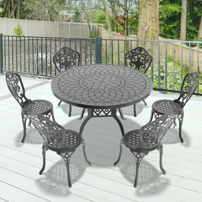 Streamdale Furniture Streamdale 7-piece Set Of All-weather Cast Aluminum Dining Furniture Set With Black Frame