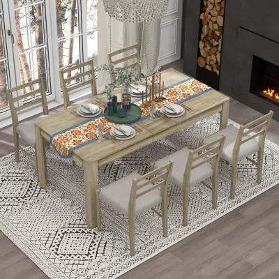 Streamdale Furniture Streamdale 7-piece Wooden Dining Table Set Mutifunctional Extendable Table