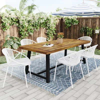 Streamdale Furniture Streamdale 7 Pieces Outdoor Modern Dining Set With Stackable Chair, White