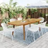 Streamdale Furniture Streamdale 7 Pieces Outdoor Modern Expandable Dining Set With Stackable Chair,white+teak