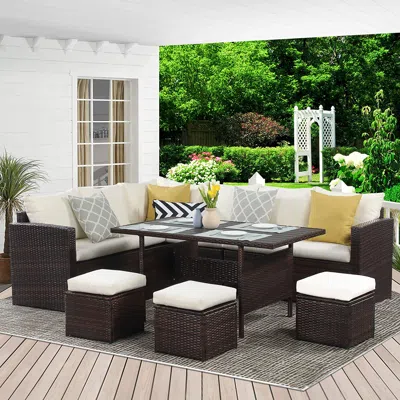Streamdale Furniture Streamdale 7-pieces Pe Rattan Wicker Patio Dining Sectional Cusions Sofa Set