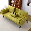 Streamdale Furniture Streamdale 70" Cotton Linen Sofa Bed: Foldable, Cup Holder, Side Storage