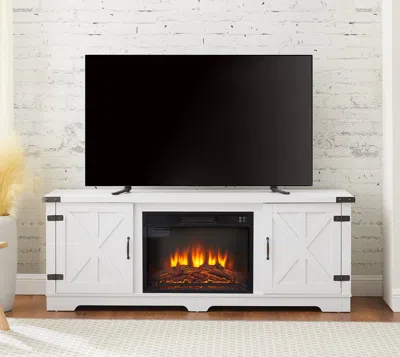 Streamdale Furniture Streamdale 70" Electric Fireplace Tv Stand With Adjustable Shelves In White