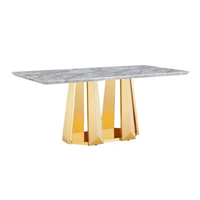 Streamdale Furniture Streamdale 70" Faux Marble Dining Table, Mirrored Base (gold/gray)