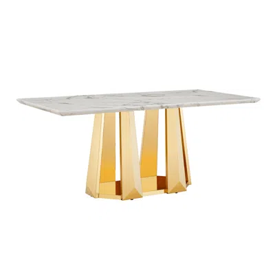 Streamdale Furniture Streamdale 70" Faux Marble Dining Table, Mirrored Base (gold/white)