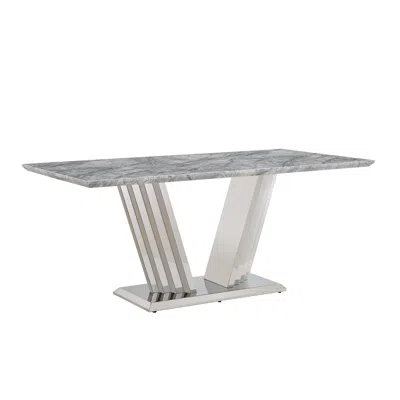 Streamdale Furniture Streamdale 70" Faux Marble Dining Table, Mirrored Base (silver/grey) In Gray