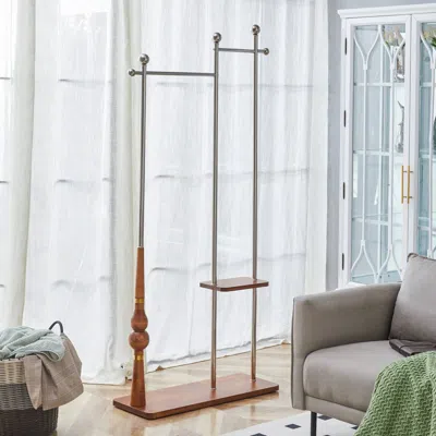 Streamdale Furniture Streamdale 70" Industrial Coat Rack - Wood & Steel, Double Layer Hanger In Brown