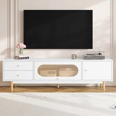 Streamdale Furniture Streamdale 70" Tv Stand For Tvs Up To 80", Minimalist Console Table With Drawers In White