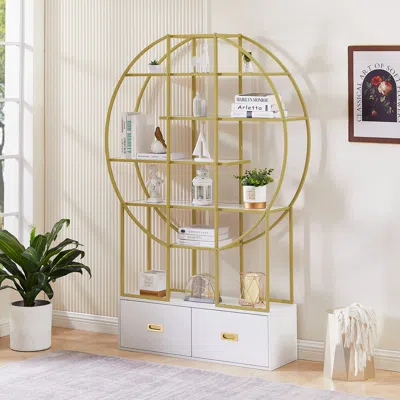 Streamdale Furniture Streamdale 70.8 Inch Round Office Bookcase Bookshelf In Gold