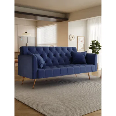 Streamdale Furniture Streamdale 71" Convertible Double Folding Living Room Sofa Bed In Blue