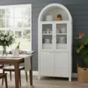 Streamdale Furniture Streamdale 71" Fluted Tall Arched Pantry Cabinet With Hidden Drawer & Glass Door, White In White