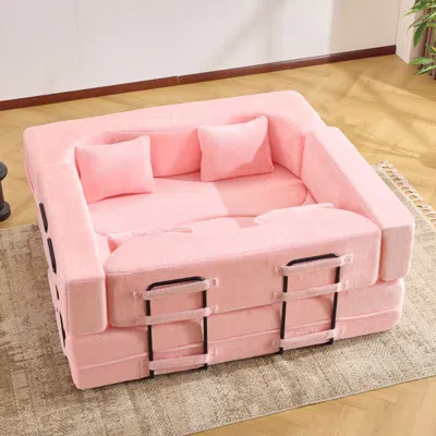 Streamdale Furniture Streamdale 71-inch Folding Sofa Bed, Plush, High-density Foam, Convertible, Floor Sofa, Pink
