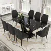 Streamdale Furniture Streamdale 71" Marble Glass Dining Set With 8 Widened Pu Chairs