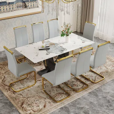 Streamdale Furniture Streamdale 71" Pandora Glass Table With 8 Pu Chairs