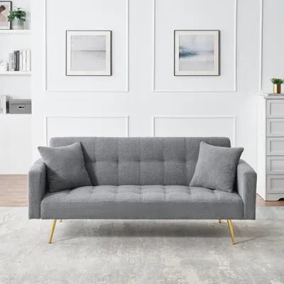Streamdale Furniture Streamdale 71.7 - Inch Grey Teddy Fleece Sofa Bed With Two Included Throw Pillows