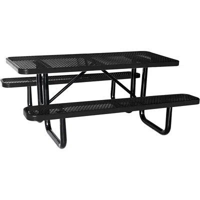 Streamdale Furniture Streamdale 72" Expanded Metal Rectangular Picnic Table, Black With Umbrella Hole