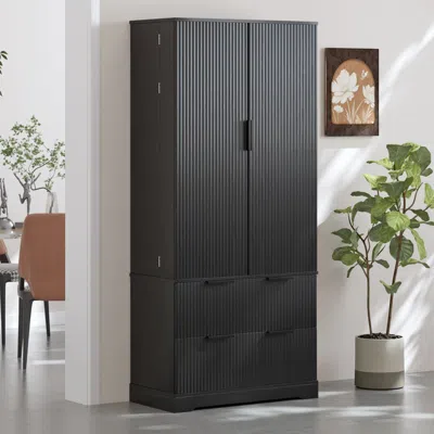 Streamdale Furniture Streamdale 72" Fluted Pantry Cabinet With Drawers & Spice Rack - Black