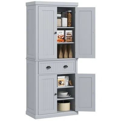 Streamdale Furniture Streamdale 72" Gray Beadboard Kitchen Pantry With 4 Doors And 3 Shelves