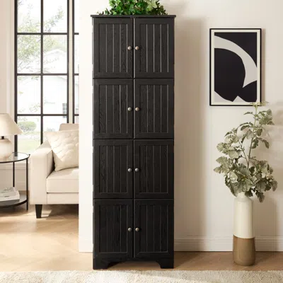 Streamdale Furniture Streamdale 72.4" Tall Storage Cabinet W/ 8 Doors & 4 Shelves, Bookshelf, Black